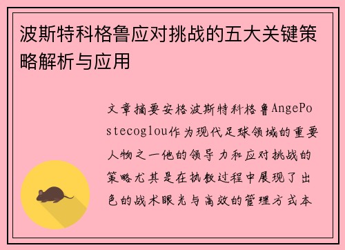 波斯特科格鲁应对挑战的五大关键策略解析与应用