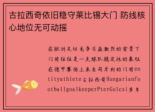 古拉西奇依旧稳守莱比锡大门 防线核心地位无可动摇 古拉西奇依旧稳守莱比锡大门 防线核心地位无可动摇